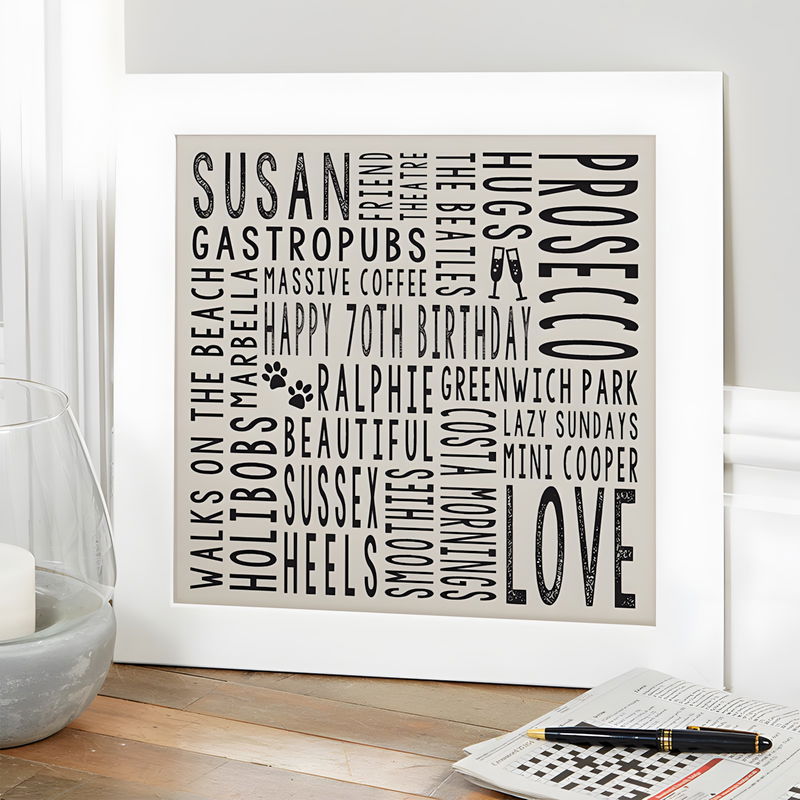 Personalised 70th Birthday Word Art Gifts For Her | Chatterbox Walls