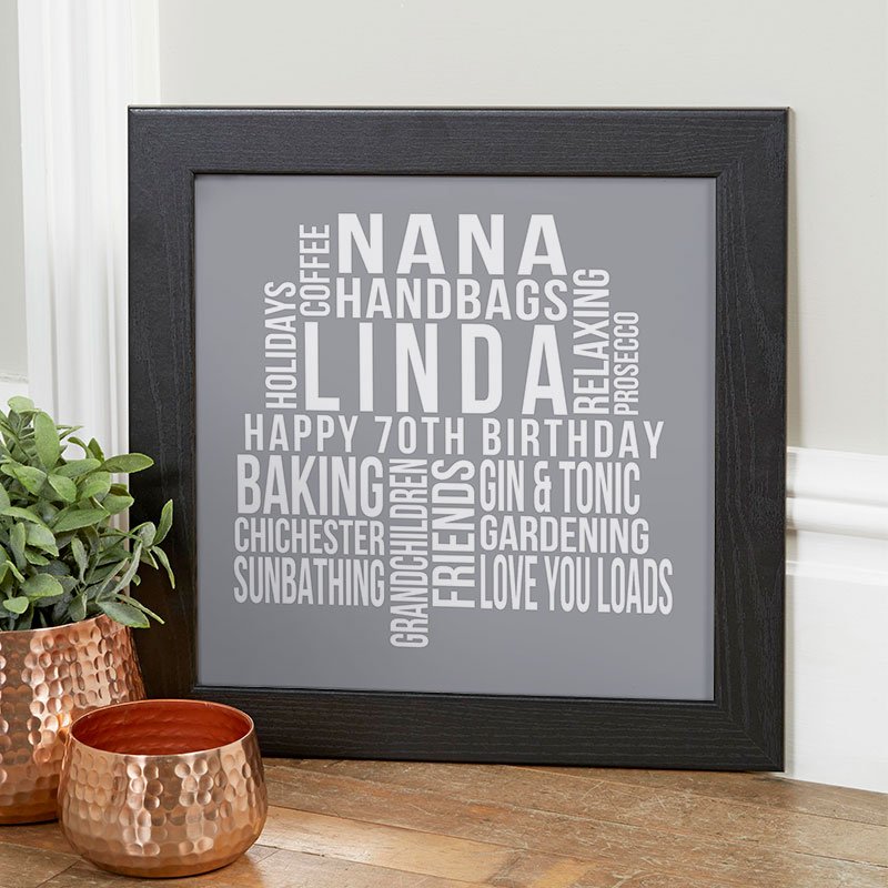 70th birthday gift ideas for wife personalised word art print square likes