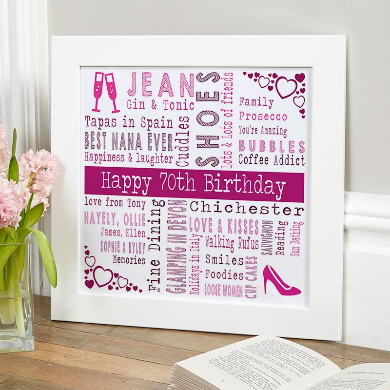 70th birthday gift ideas for her personalised square corners