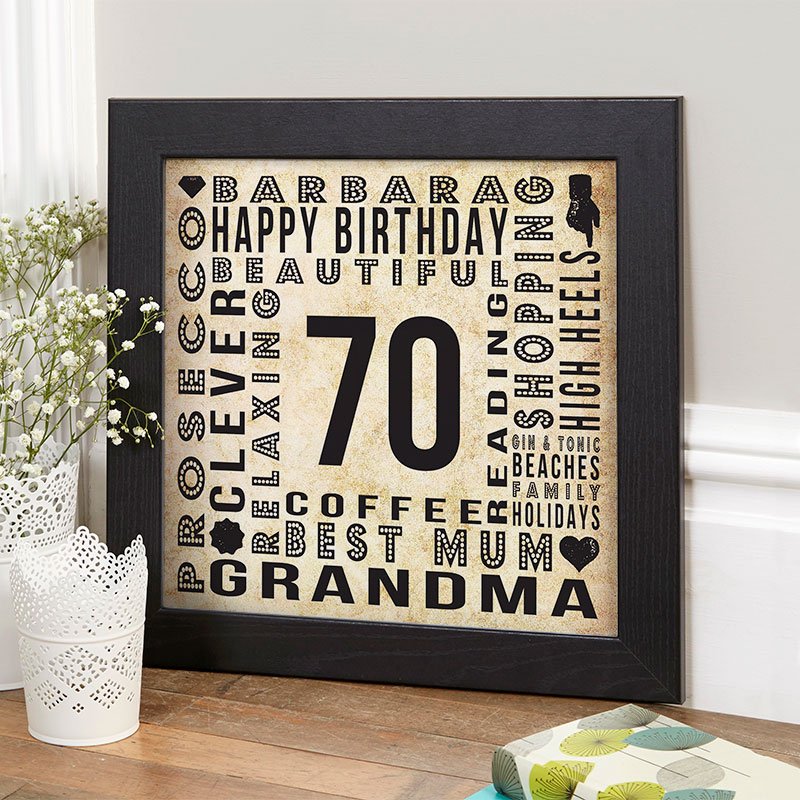 70th birthday gift idea for wife year of birth age personalised wall print
