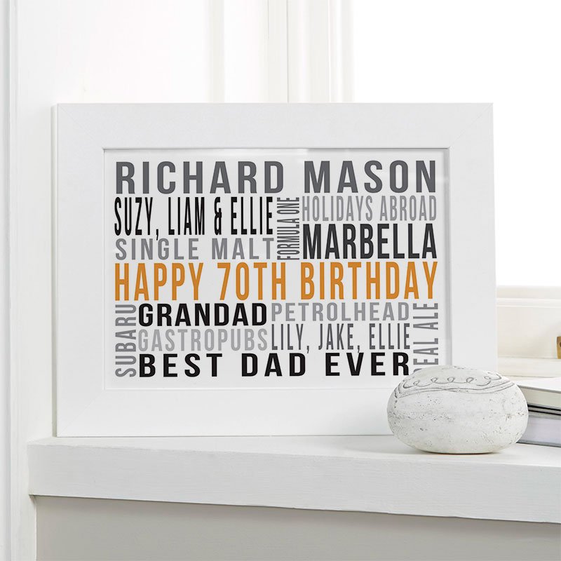 gifts for his 70th birthday personalised wall art word print landscape likes