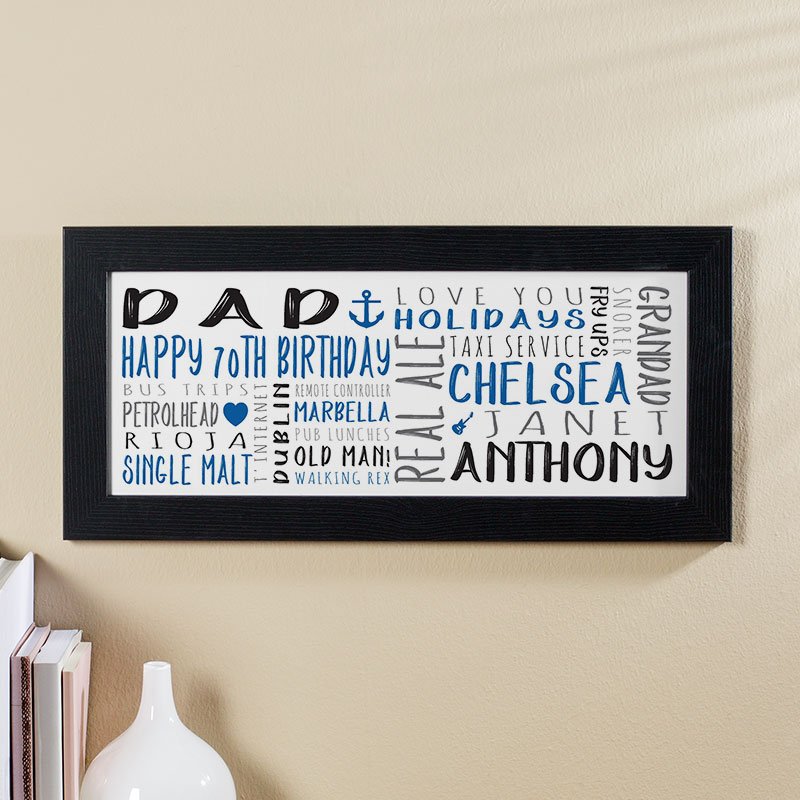 70th birthday gift for him personalised canvas print panoramic