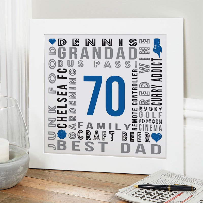unique 70th birthday gift for him personalised word picture year of birth