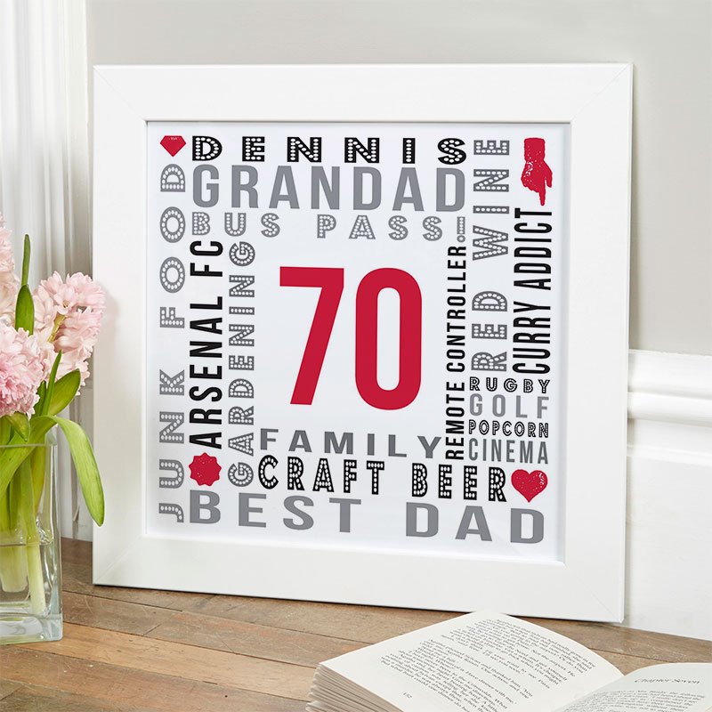 70th birthday gift for men personalised year of birth word picture
