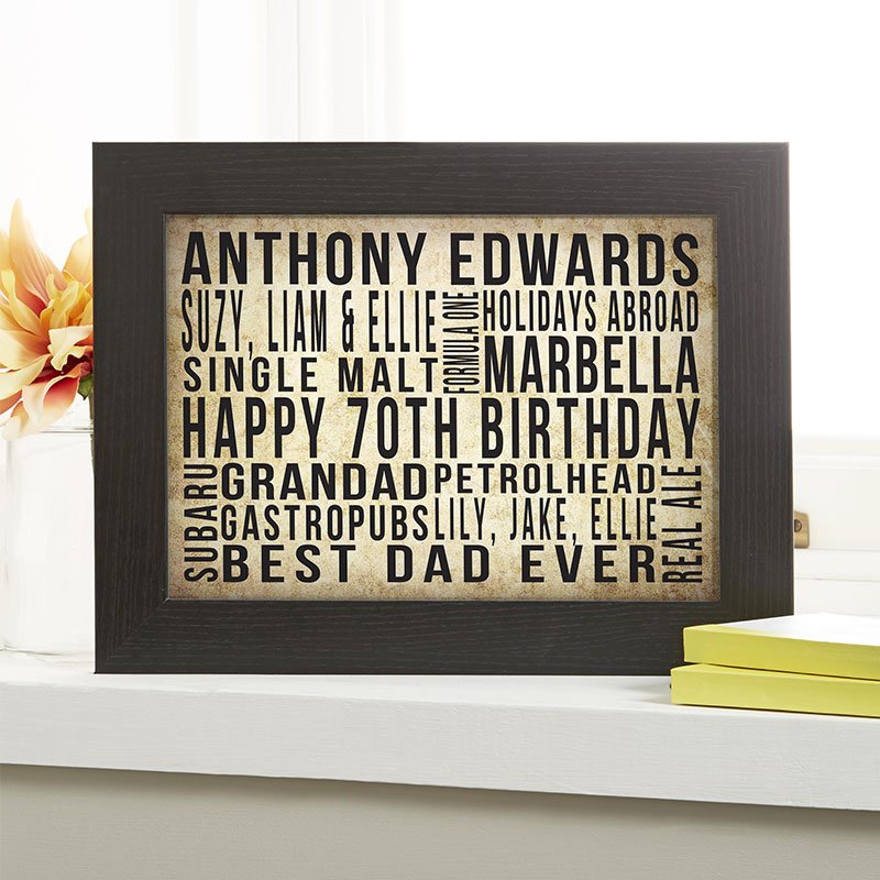 personalised gifts for man 70th birthday word print landscape likes