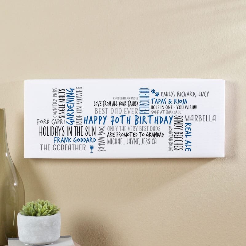 70th birthday men gift idea personalised word cloud text