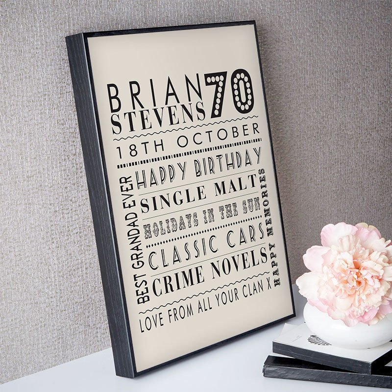 unique 70th birthday gift for him personalised picture print age corner