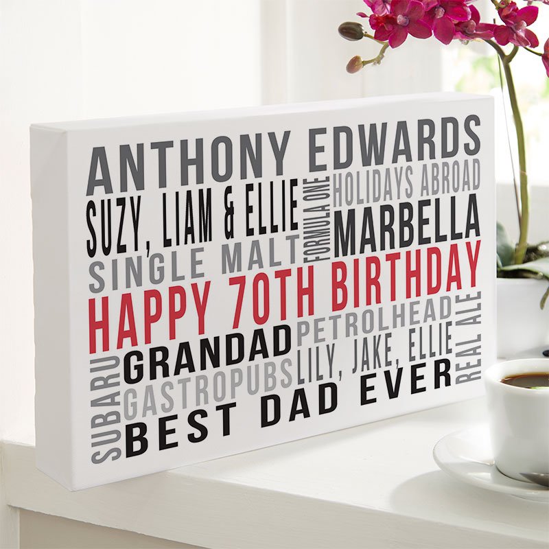 personalised 70th birthday gift ideas for men word art print landscape likes