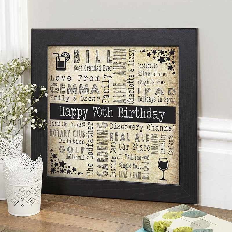 70th birthday gift ideas for him personalised square corners