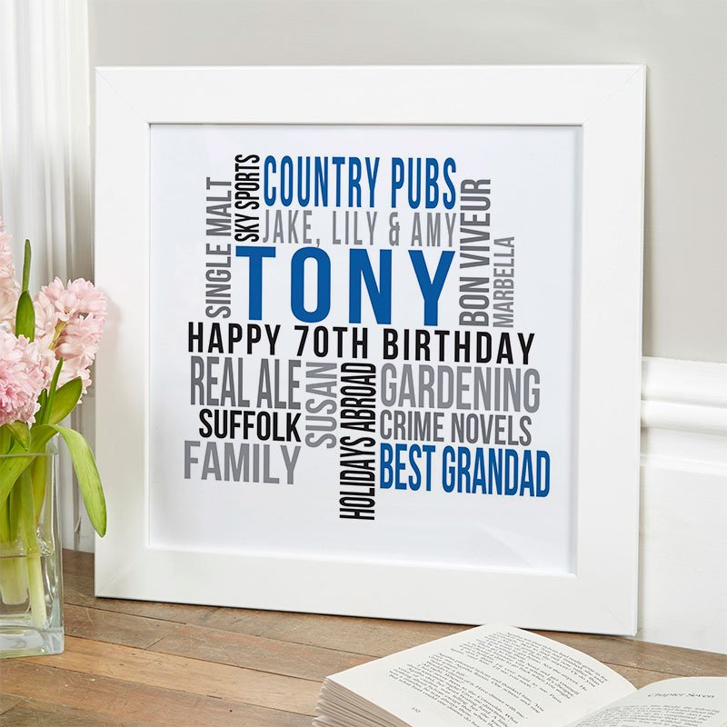 70th birthday present for dad personalised wall art print square likes