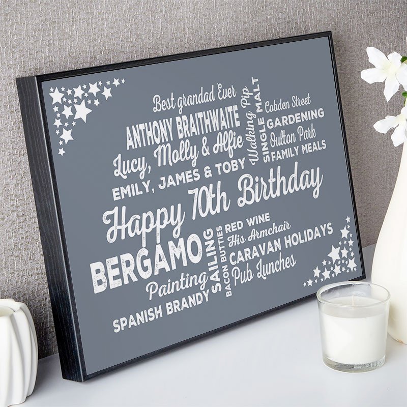 unique 70th birthday gift for him typographic wall art print