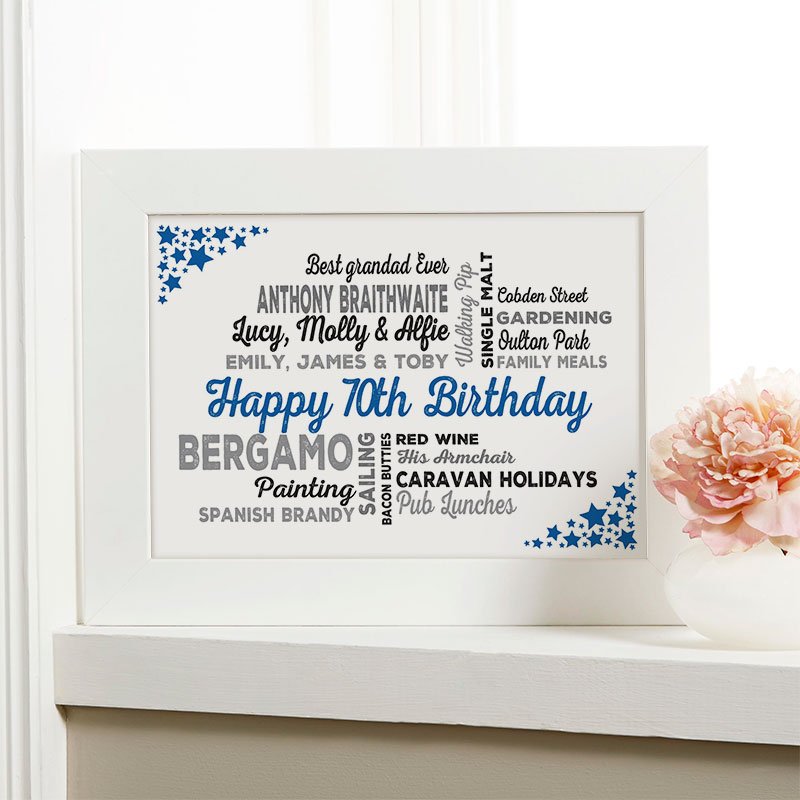 unusual 70th birthday gift for him framed picture