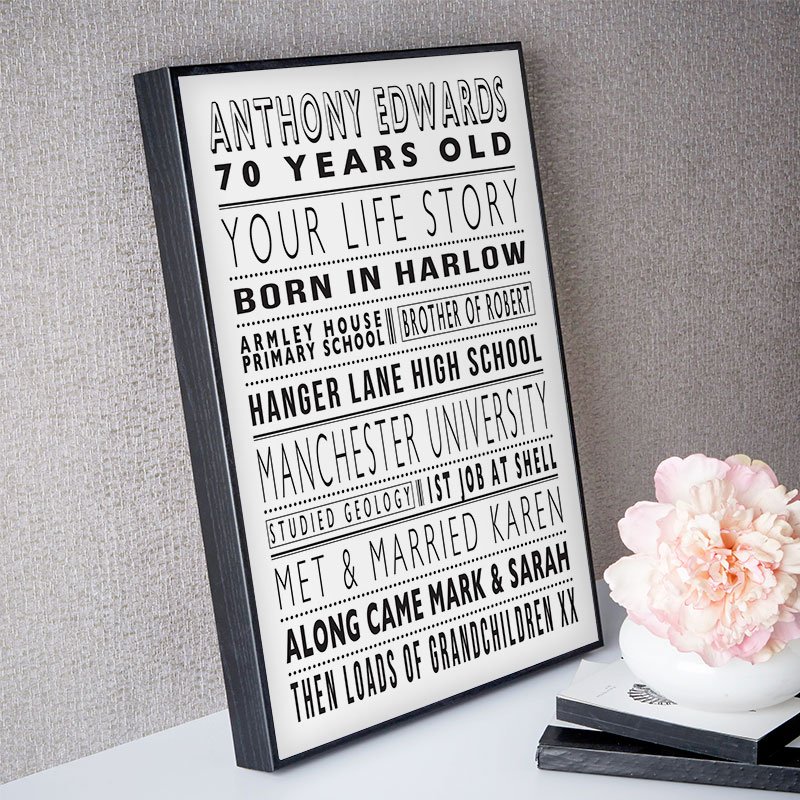 70th birthday gift for 70 year old man life story picture word print