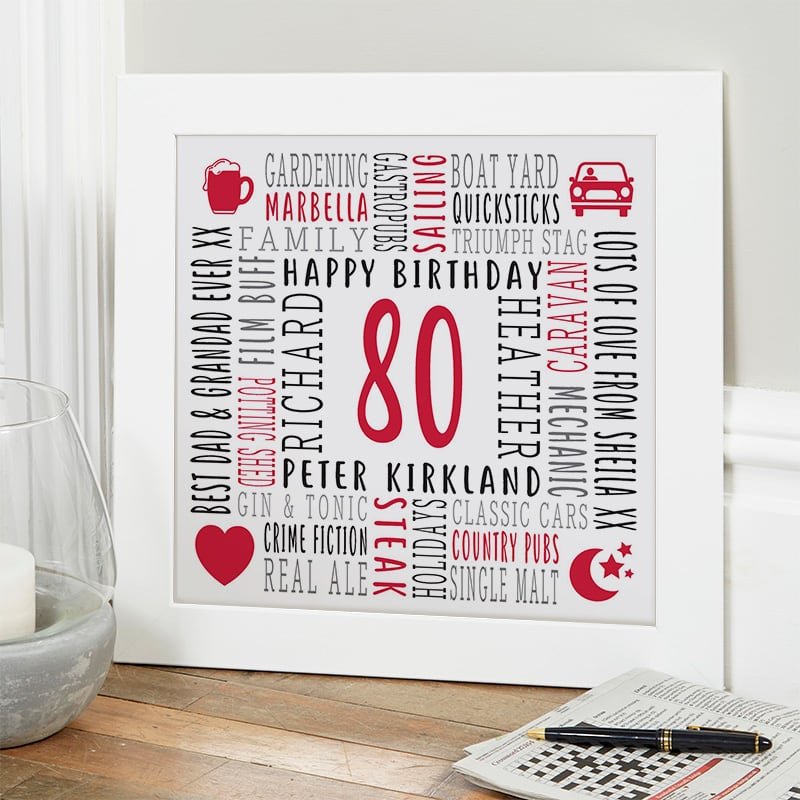 80th birthday gift for him personalised framed print