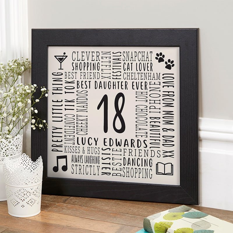 birthday gift for 18 year old woman framed word print