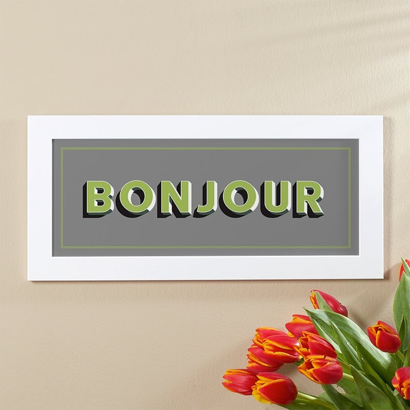 bonjour word print sign