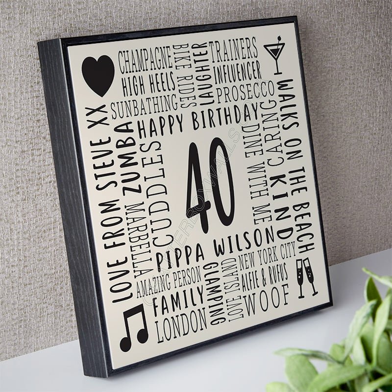 40th birthday gift ideas for her personalised word art framed