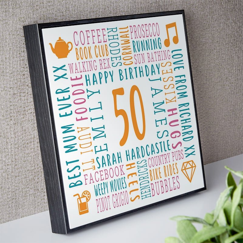 50th birthday gift ideas for her personalised word art framed