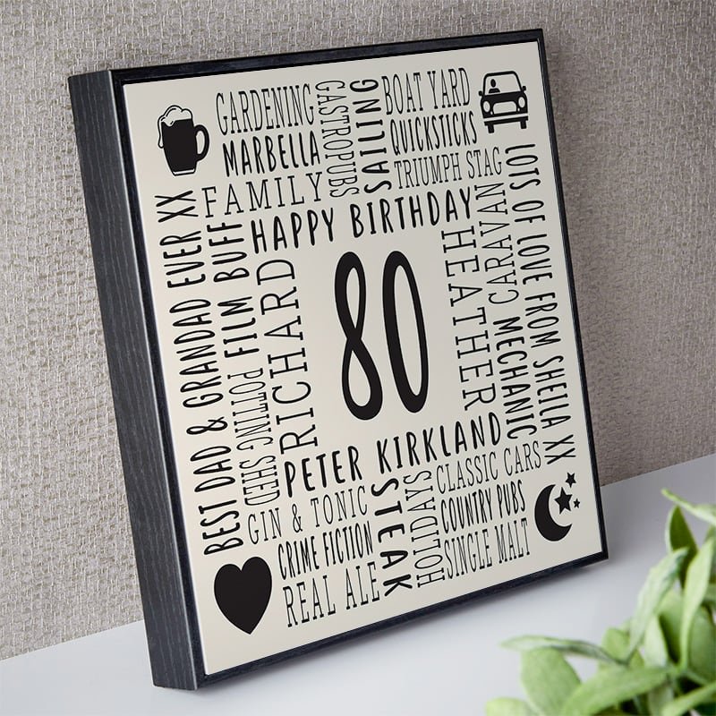 80th birthday gifts for man personalised framed picture