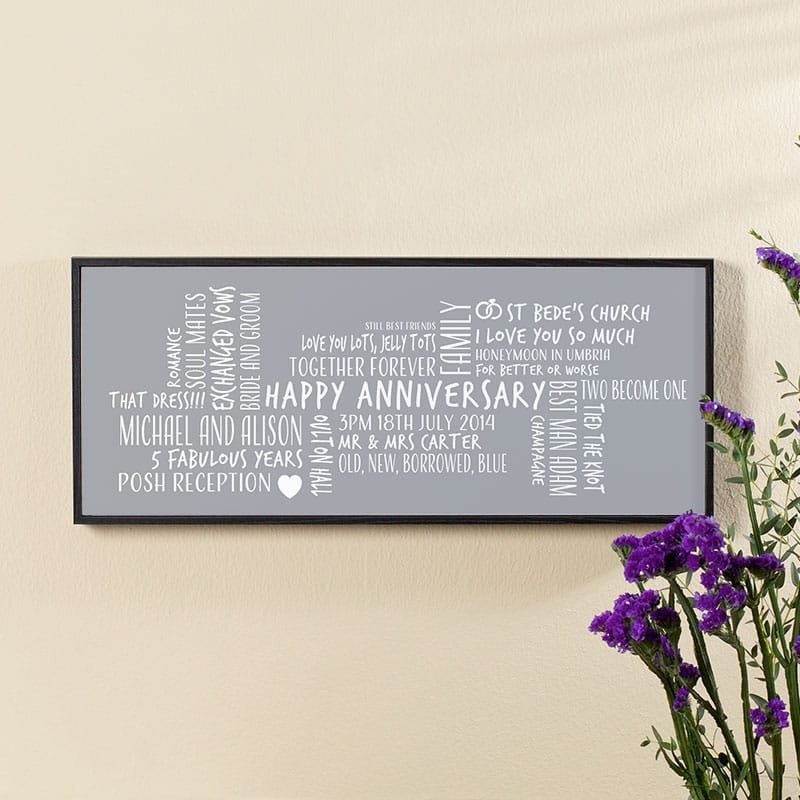 anniversary gift word cloud personalised framed wall art