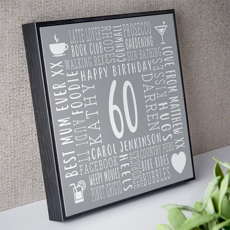 60th birthday gift ideas for mum personalised word art framed