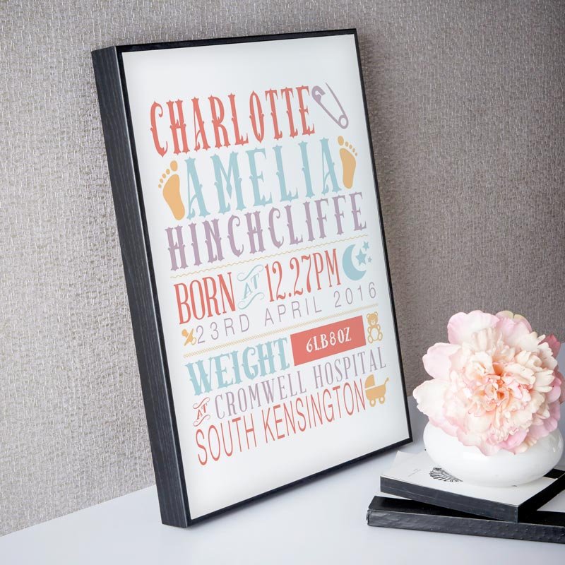 personalised new baby typography print