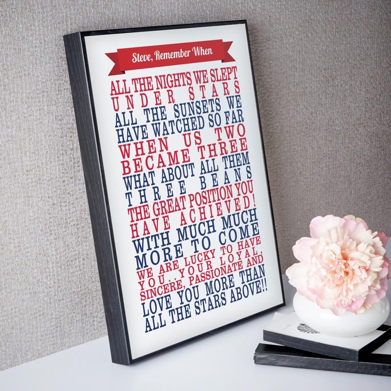 typographic framed art print memories traditional red