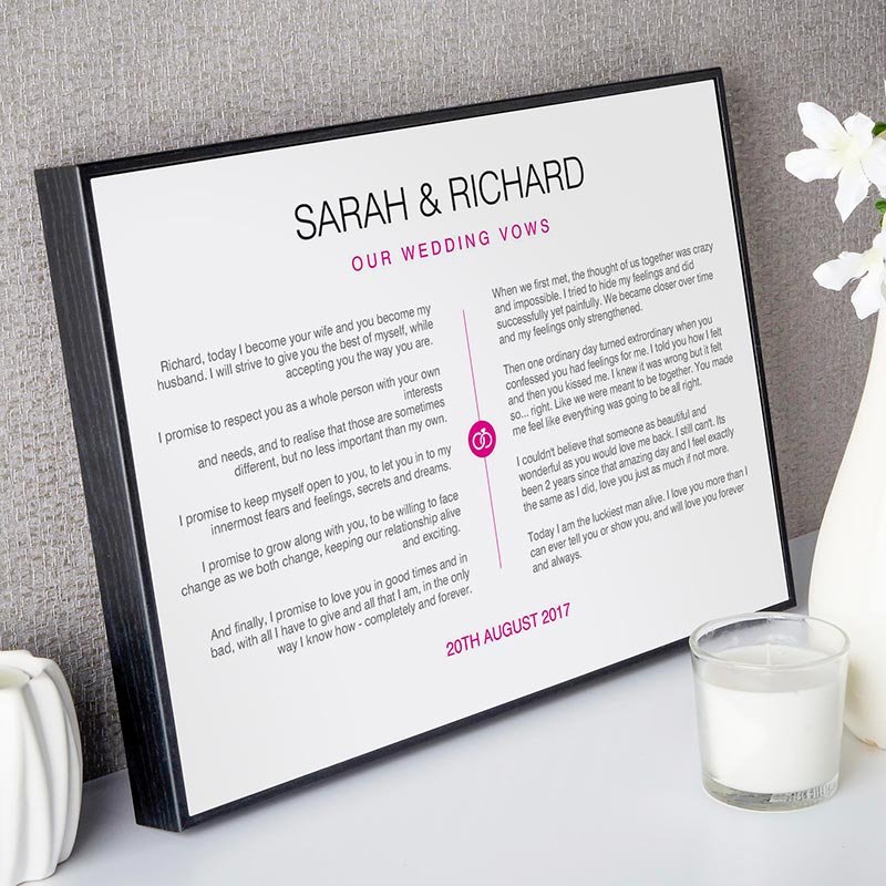 personalised framed wall art wedding vows