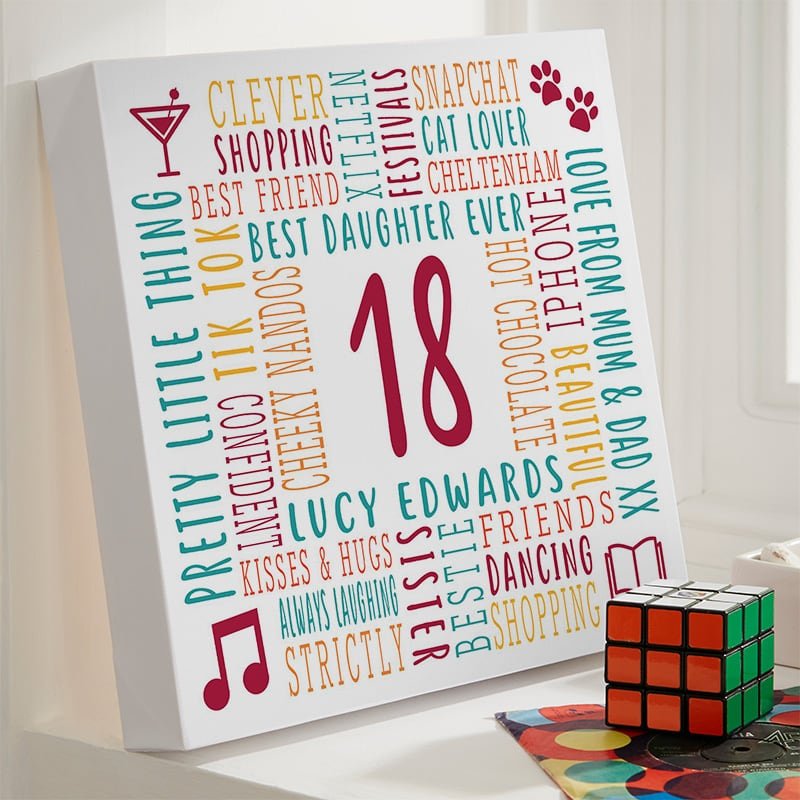 personalised18th birthday gift for her word canvas