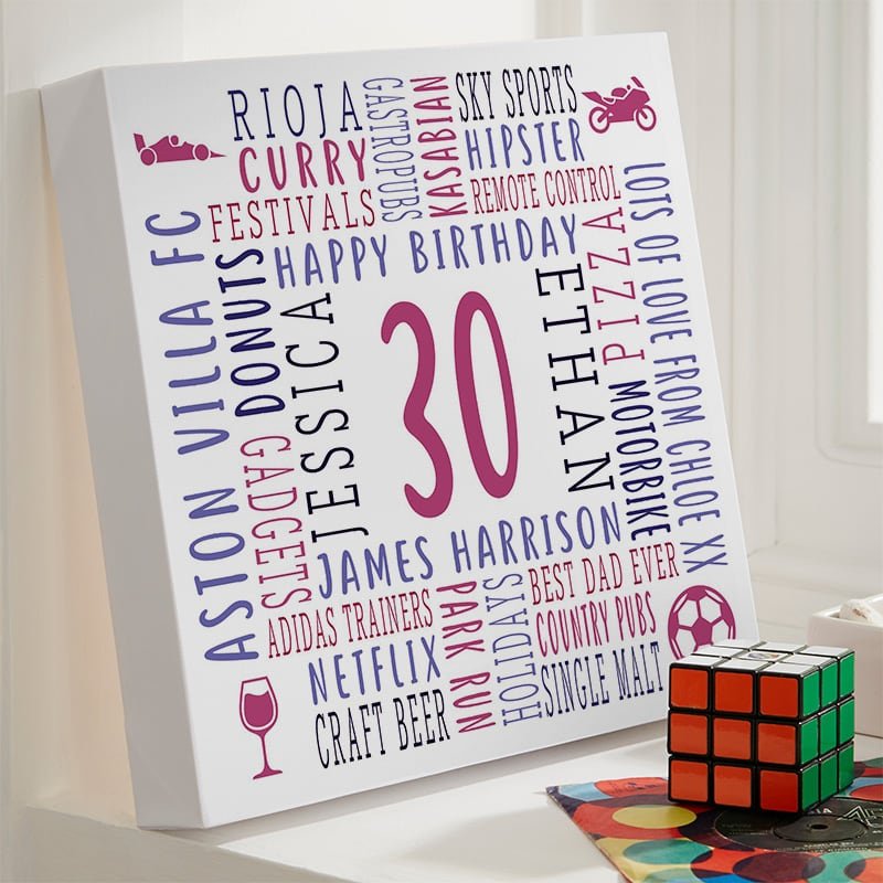 30th birthday gifts for him personalised canvas print