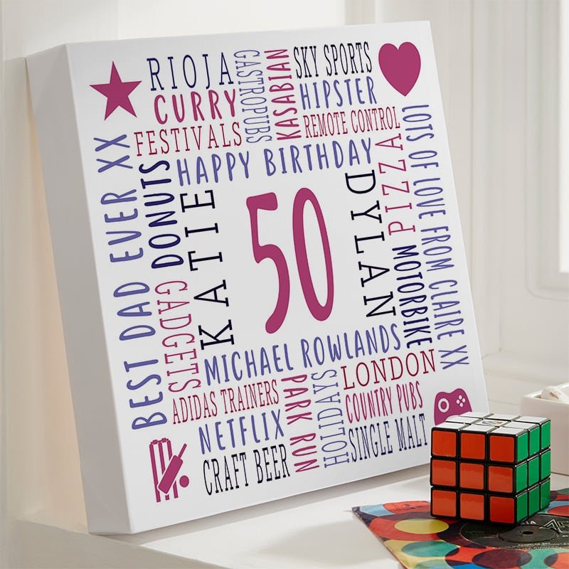 50th birthday gifts for him personalised canvas print