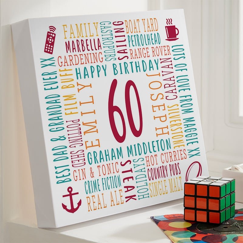 60th birthday gifts for him personalised canvas print