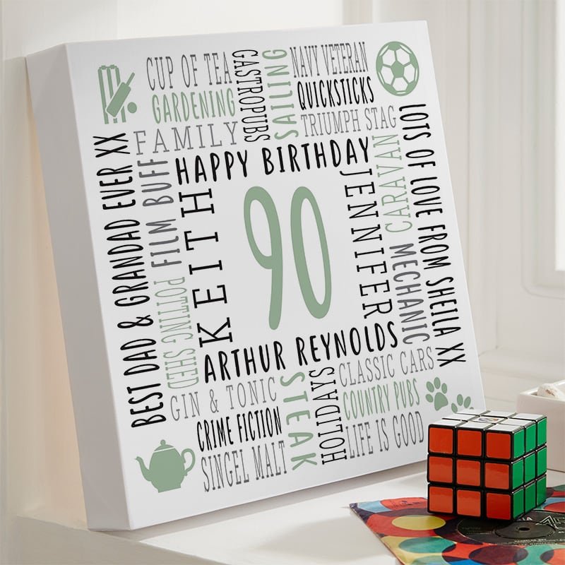 90th birthday gifts for him personalised canvas print
