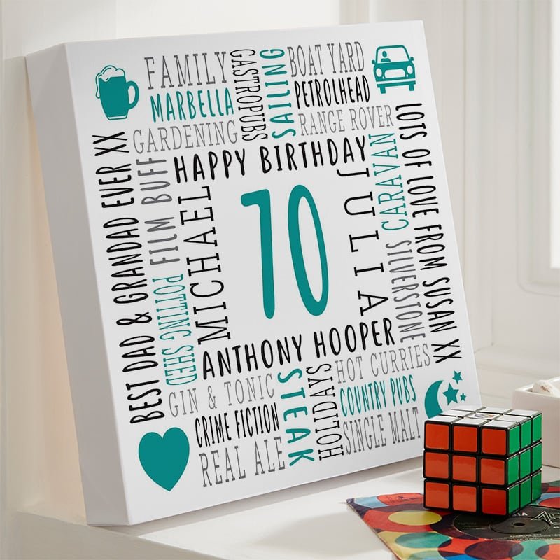 personalised birthday gift canvas with words