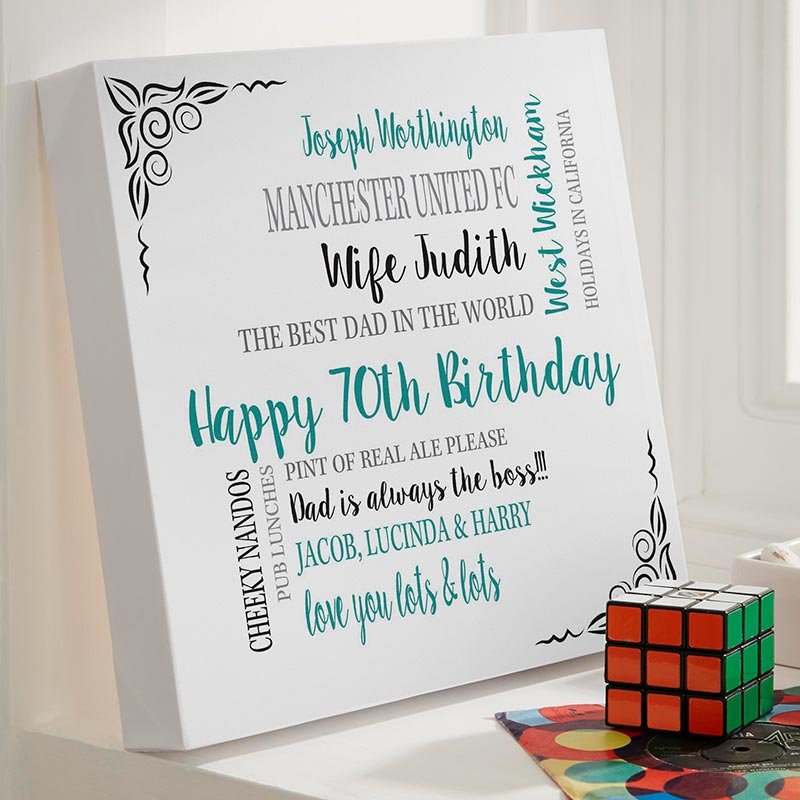 personalised 70th birthday canvas print gift