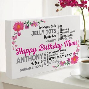 Personalised Typography birthday gift for mum custom Canvas Floral Background