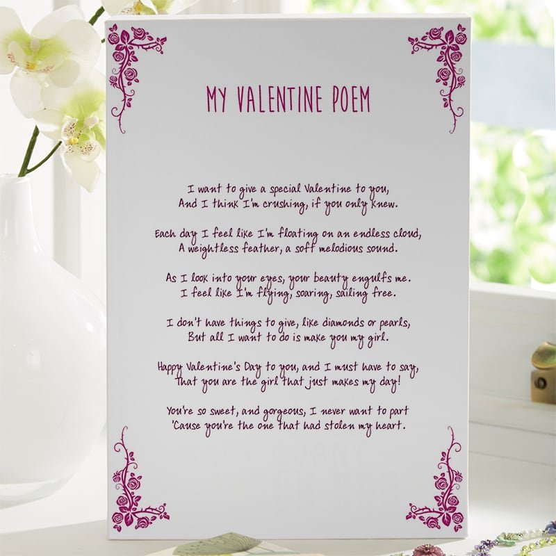 valentines gift personalised poem on canvas