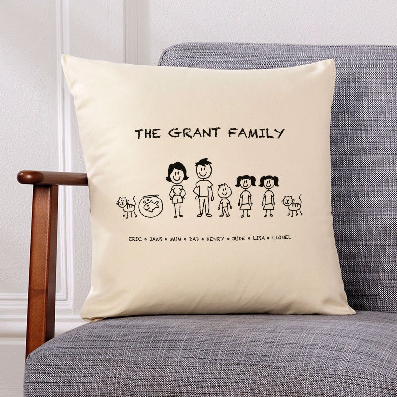 christmas gift idea family characters cushion personalised