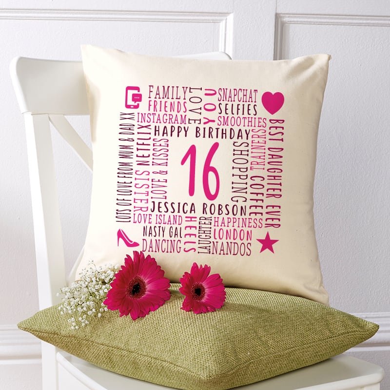 16th birthday gift ideas cushion with words