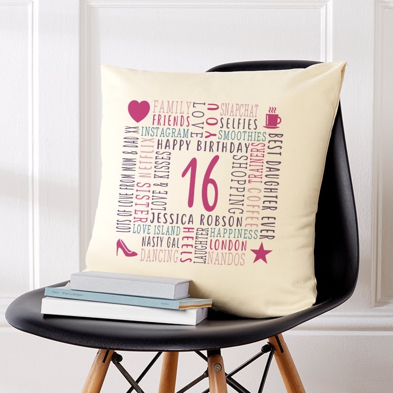 16th birthday gift custom cushion with text