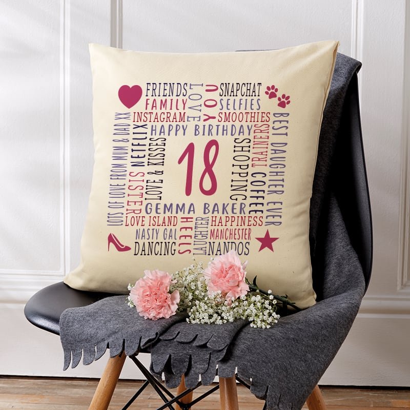 18th birthday gift cushion personalised with words