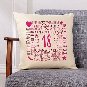 18th birthday gift ideas cushion with text