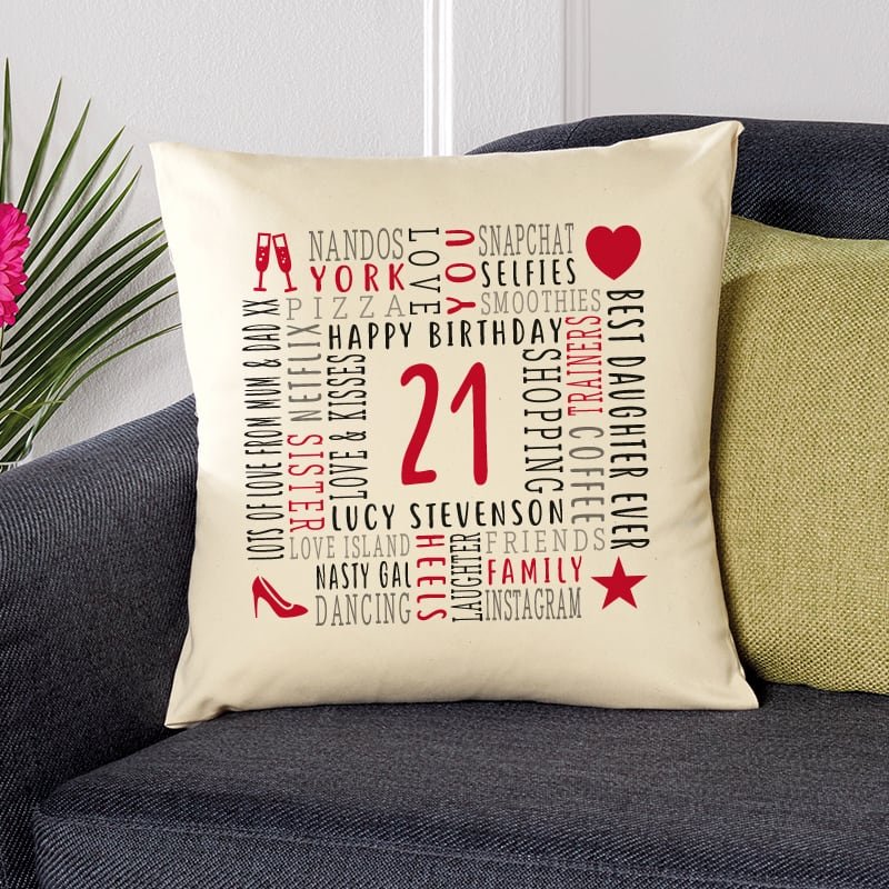 21st birthday gift bespoke cushion
