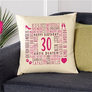 30th birthday gift pillow cushion with text