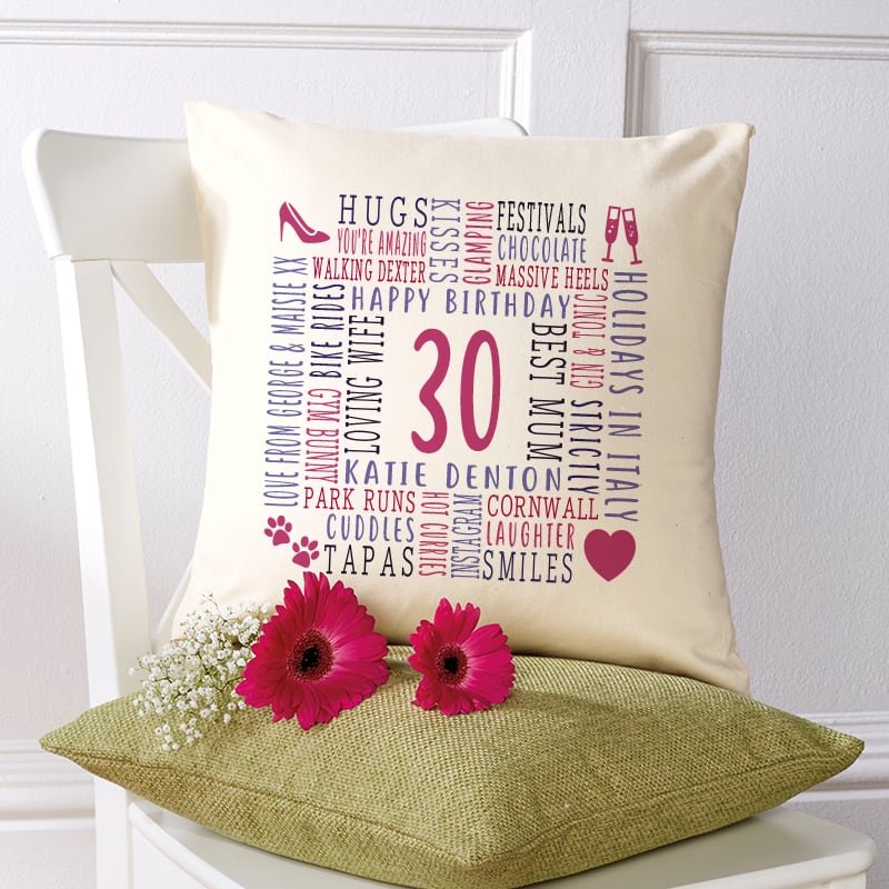 30th birthday gift ideas bespoke cushion