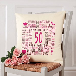50th birthday gift pillow cushion with text