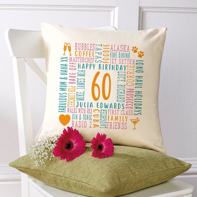60th birthday present ideas personalised pillow cushion high quality