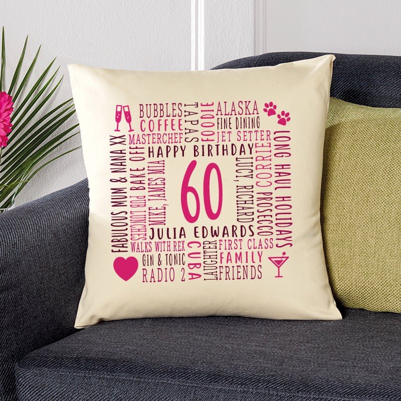 60th birthday gift pillow cushion with text