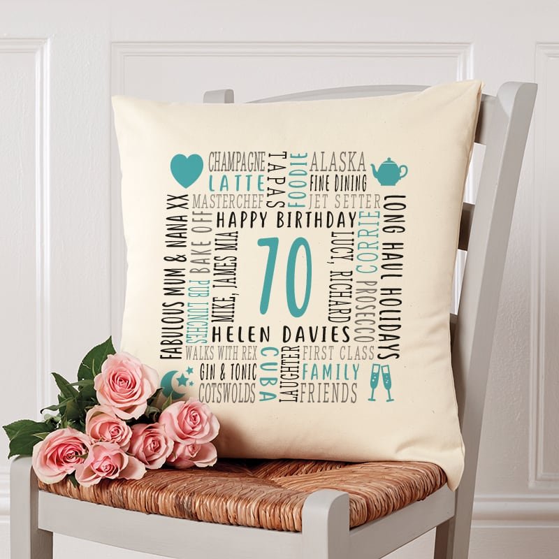 70th birthday gift pillow cushion with text