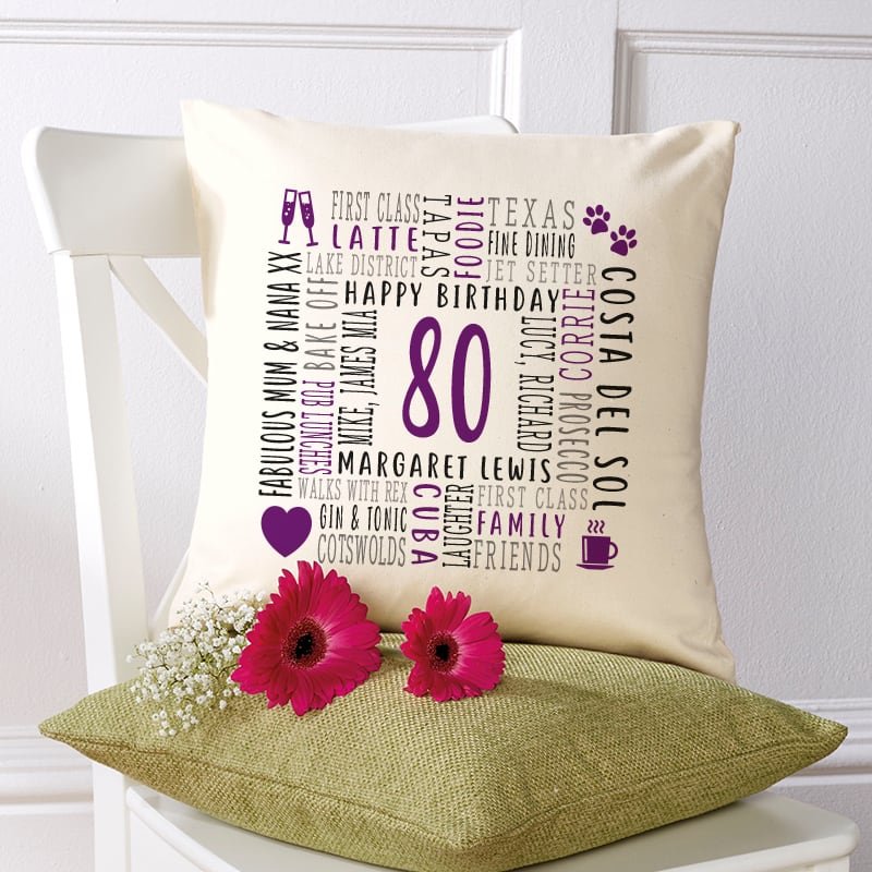 80th birthday gift personalised cushion pillow